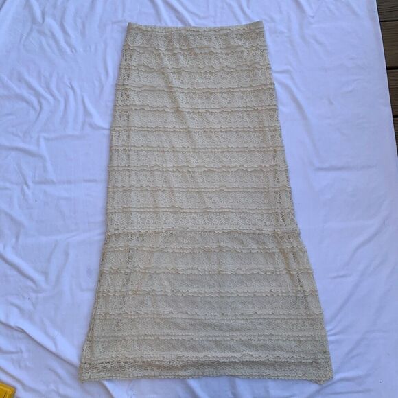 Max Studio Lace Prairie Cottage Skirt M L Maxi 38" Ivory Romantic Feminine Lined - Picture 2 of 8